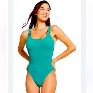 Green Teal textured Sporty One-Piece Swimsuit Size 0-2.